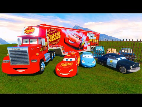 Cars Mack Truck Trailer McQueen Professor Sally The King Chick Hicks Hudson Mater Video