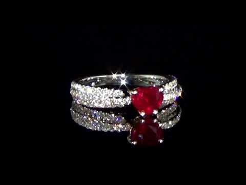 CGL Certified 1.00ct Heart Brilliant Cut Burma Ruby and Diamond Ring