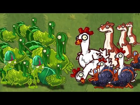 PVZ 2 Zomboid (Turkey Pult & Zoybean Pod) vs Chicken, Weasel, Turkey Zombie