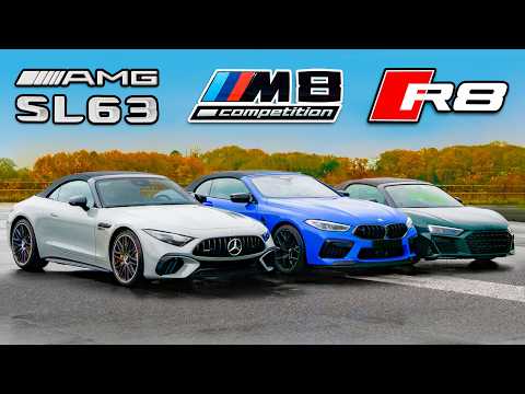 Drag Race: Audi R8 vs BMW M8 vs Mercedes AMG SL63