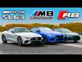 New AMG SL 63 V BMW M8 V Audi R8 DRAG RACE
