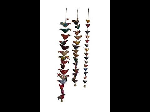 Traditional multicolor birds with wooden beads and metal bel...