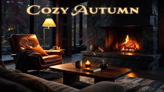 Low Cortisol Jazz 🍁 Warm Autumn Fireplace Crackle Ambience