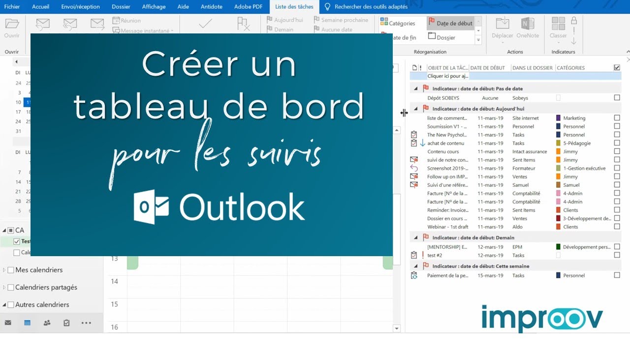 Créer un tableau de bord pour les suivis dans OUTLOOK