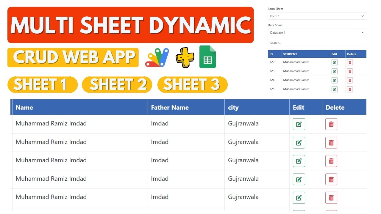 DYNAMIC GOOGLE SHEETS MULTI CRUD WEB APP | CRUD WEB APP | B10
