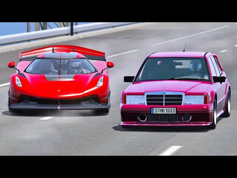 Koenigsegg Jesko with SuperSonic Engine vs Mercedes 190 EVO II Jet Engine - Drag Race 20 KM