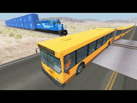 Long Articulated Bus Accident on Railway #20 - Beamng drive