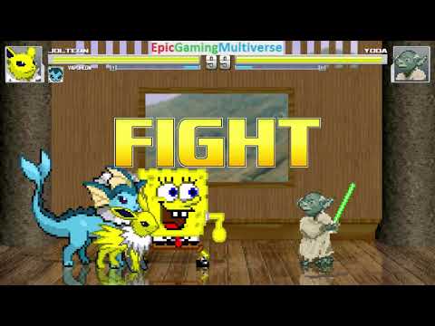 Pokemon Of Eevee Evolutions And SpongeBob VS Yoda The Grand Jedi Master In A MUGEN Battle / Match