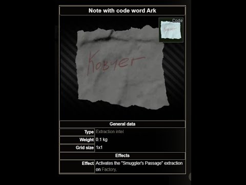 Note With code word ARK - smugglers passage extraction on Factory map