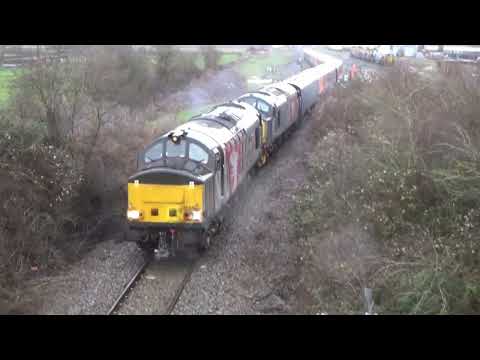 Double headed class 37's dragging 3xclass 196 units at Long Marston 11th  Jan 2023 and stored stock