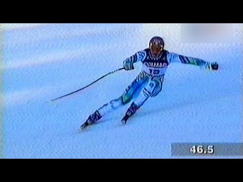 Hermann Maier gewinnt die Abfahrt (Bormio 1997).