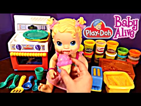 Baby Alive Yummy Treat Baby Doll eats Play Doh Snacks Video