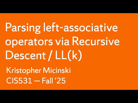 Livecoding (Racket): Parsing Left-Associative Operators with LL(k) parsers