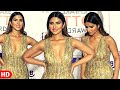 Uff पटाखा Pranutan Bahl Looks DAZZLING In Golden Deep Neck Gown At Filmfare OTT Awards 202