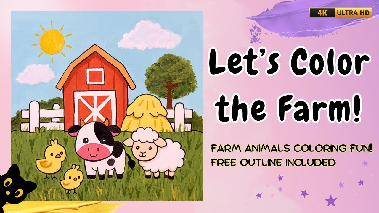 How to Color a Cute Farm Scene 🌾🐮 | Easy Coloring for Kids | Free Printable Coloring Page