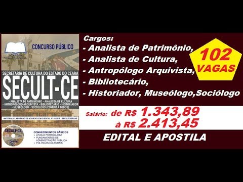 Edital Apostila Concurso SECULT CE 2018 Comum a todos os cargos, Analistas, Bibliotecário ...