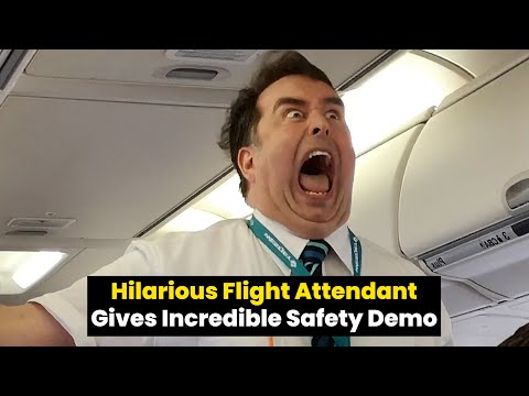 Flight attendant performs funniest safety routine