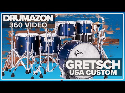 Gretsch USA Custom Drum Kit, Satin Blue Azure, 360 Rotation Video from Drumazon
