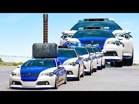Super Giant Police Car vs Thor's Hammer – BeamNG.Drive