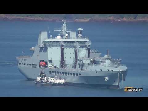 HMS ARGYLL F231 PASSES RFA TIDEFORCE A139 AT THE BREAKWATER IN PLYMOUTH SOUND - 5th July 2019