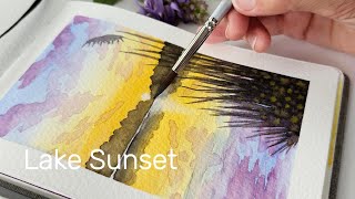 Real Speed Tutorial! 😊 Mini Watercolor Landscape | Lake Sunset Full Tutorial