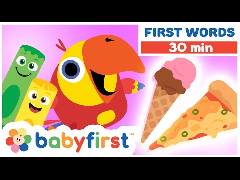 Toddler Learning Video w Color Crew & Larry Surprise Eggs | First Words & ABC for Kids | BabyFirstTV