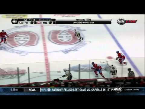 Matt Cooke goal 3-2 Mar 2 2013 Pittsburgh Penguins vs Montreal Canadiens NHL hockey.