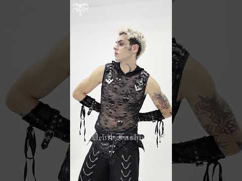 Mens Black Skull Mesh Hooded Sleeveless Top with Studs