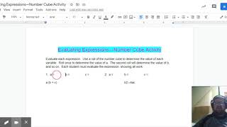 Evaluating Expressions—Number Cube Activity - Google Docs