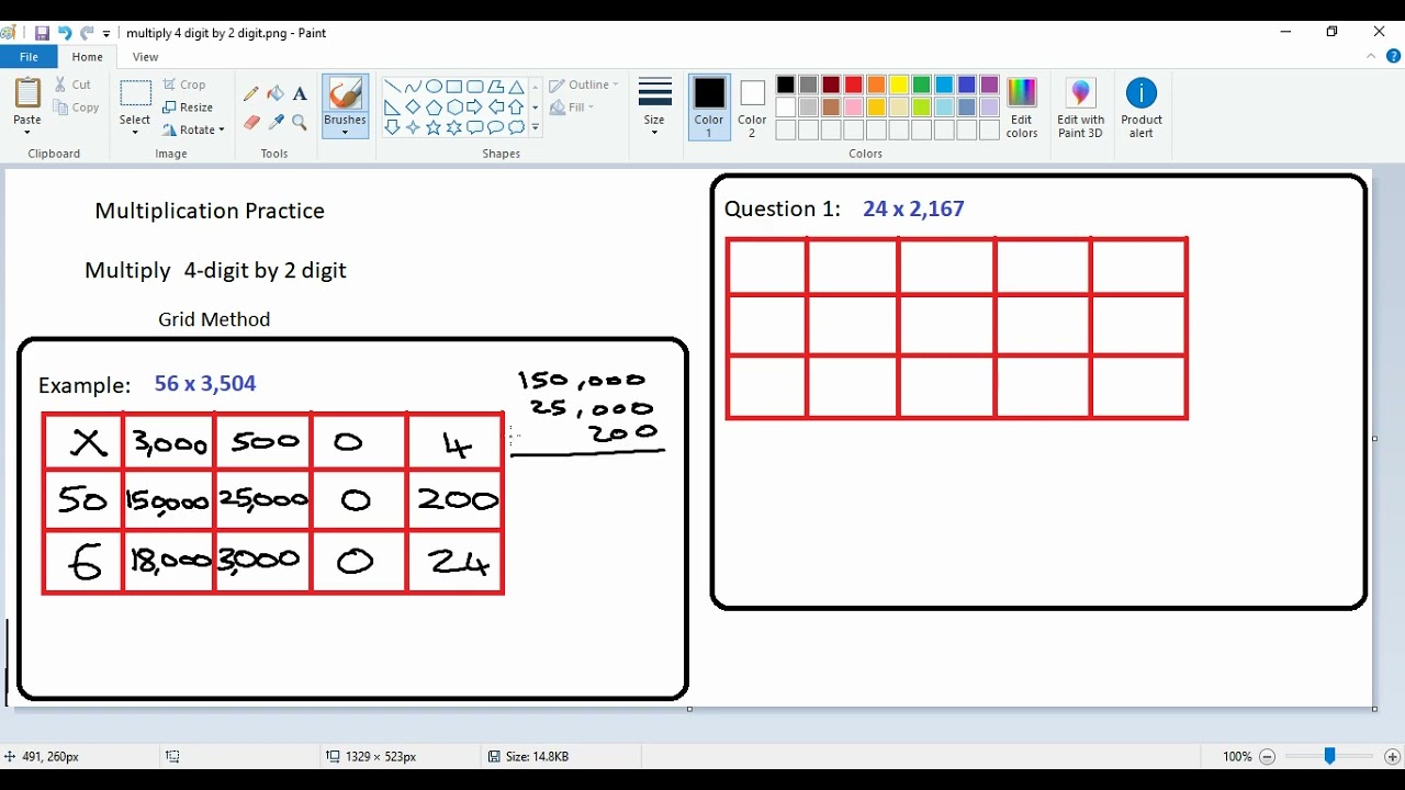 Grid Method Multiplication 4 digit by 2 digit