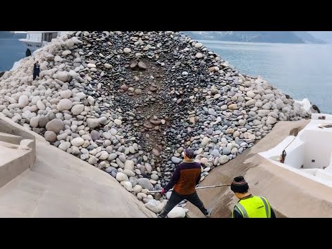 Barge unloading 3800 tons of cobblestone - Work vlog on a barge - Relaxing flow