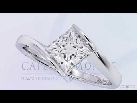 Princess Cut Tension Split Band Twist White Gold Diamond Engagement Rings - Cape Diamonds