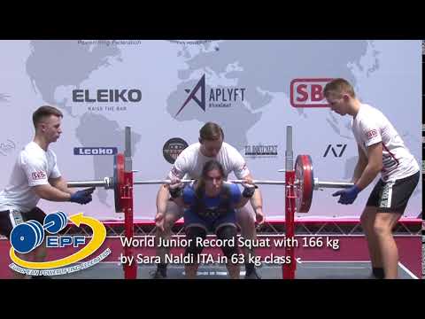 World Junior Record Squat with 166 kg by Sara Naldi ITA in 63 kg class