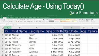 Excel Calculate Age using Date Function Today