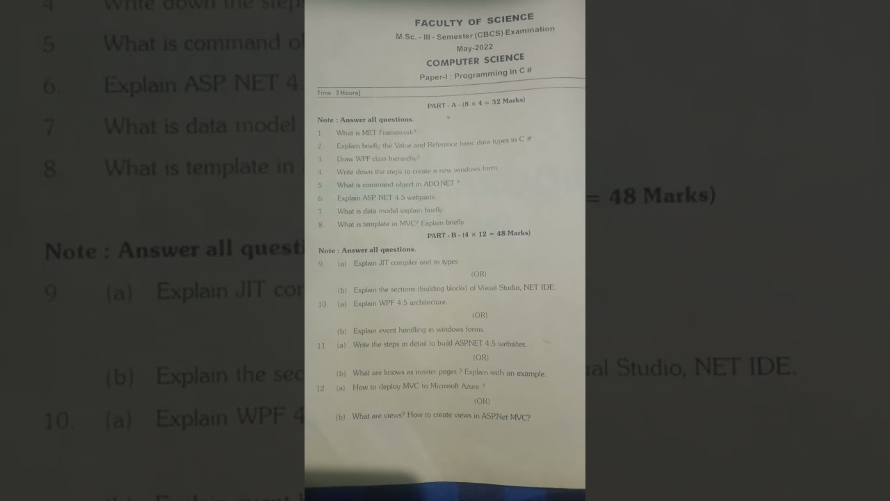 MSC computer science OU 3sem MAY 2022 C# question paper