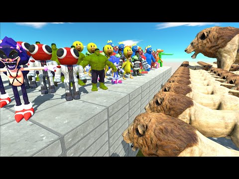 Lion Challenge | Rainbow Friends VS Sonic and Hulk - Animal Revolt Battle Simulator