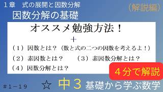 #19 因数分解の基礎 （解説編） １章 式の展開と因数分解  中学３年【中学数学】【基礎から学ぶ数学】