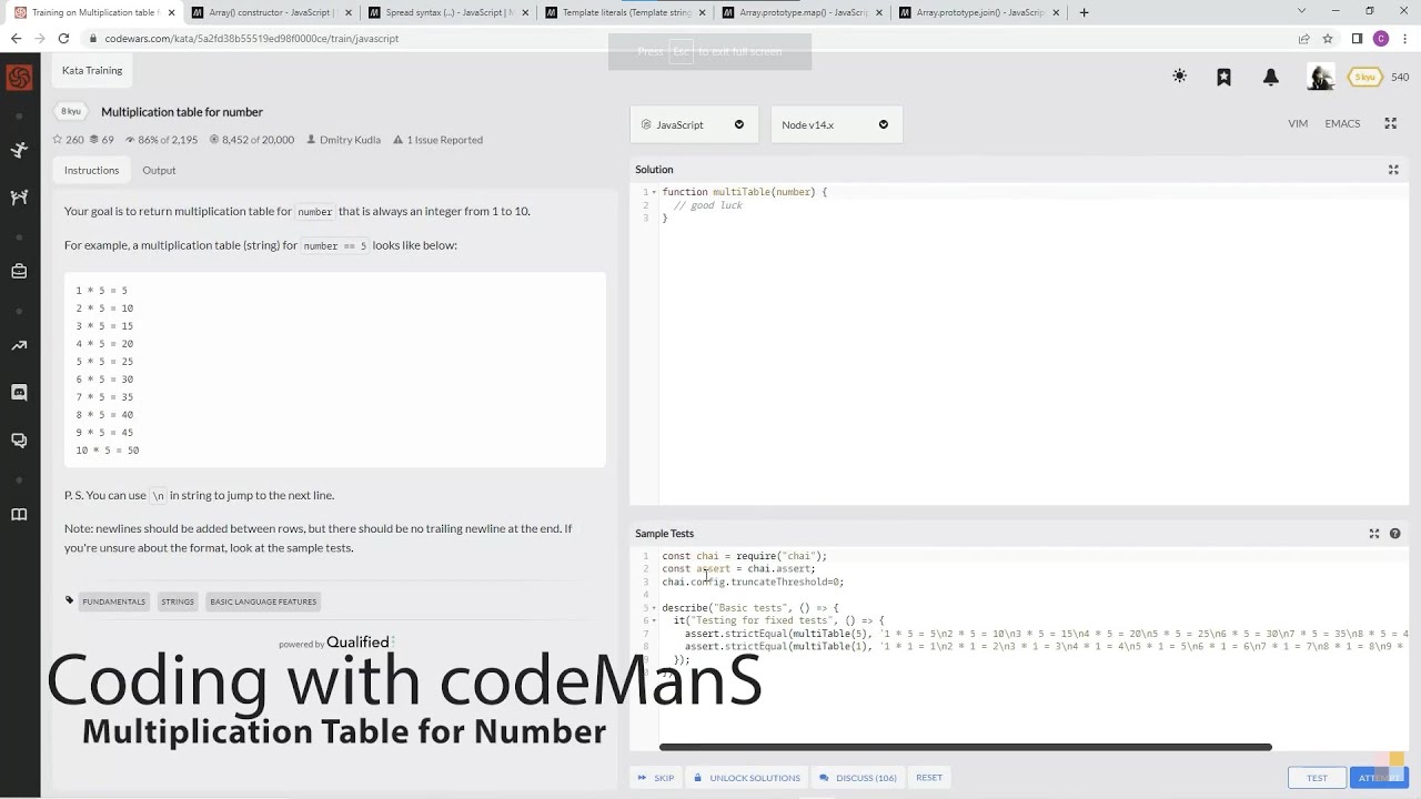 Codewars 8 kyu Multiplication Table for Number JavaScript
