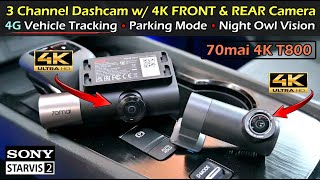World's First 3 Channel Dashcam w/ 4K Front & Rear Camera | 70mai 4K T800