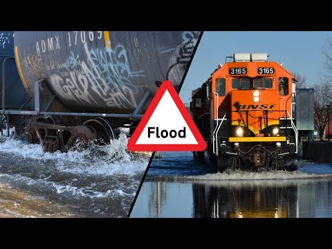 More Trains in the Water! - BNSF Trains Push Through the Davenport Floodwaters! - March 2019