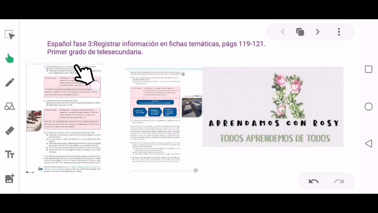 Español fase 3:Registrar información en fichas temáticas, págs 119-121 1er.grado de telesecundaria.