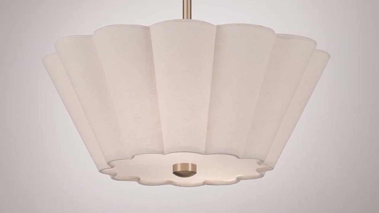 Video 1 Watch A Video About the Izeda Satin Brass and White Fabric 2 Light Ceiling Light