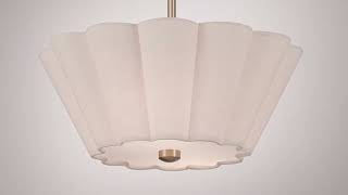 1_Watch A Video About the Izeda Satin Brass and White Fabric 2 Light Ceiling Light