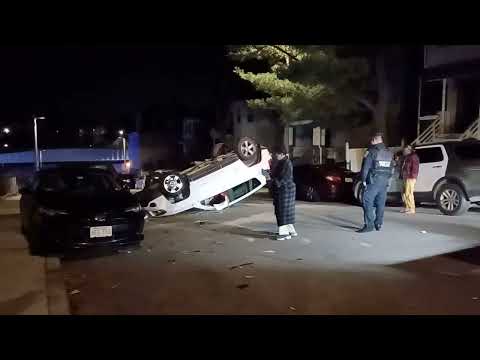 Boston police respond to early morning accident on Hamilton Street in Dorchester