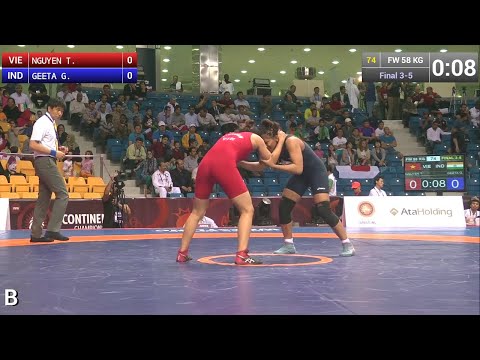 BRONZE FW - 58 kg: G. GEETA (IND) df. T. NGUYEN (VIE) by FALL, 4-0
