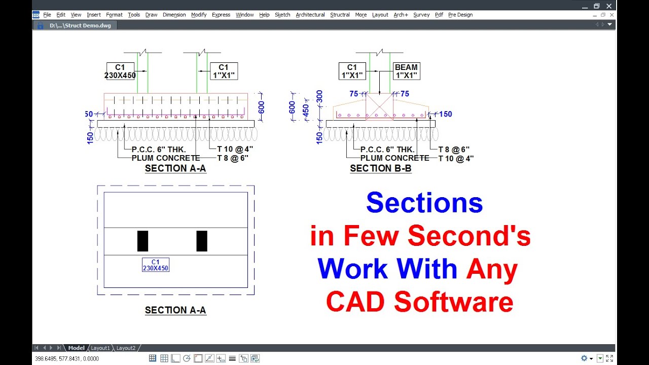 Auto Generate Combined Footing Section in CAD