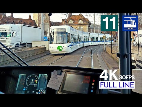 Cab Ride Zürich Tram 11 Full Line | Rehalp - Auzelg Cab Ride [4K]