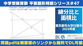 【#中学受験算数  #過去問解説  】#平面図形  特訓47｜線分比と面積比【東京都市大学付属中2023年】