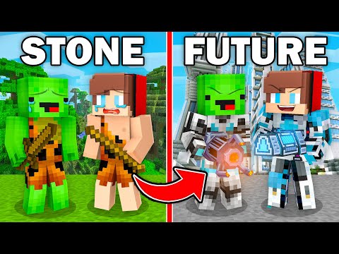 Mikey and JJ from STONE to FUTURE in Minecraft - Maizen