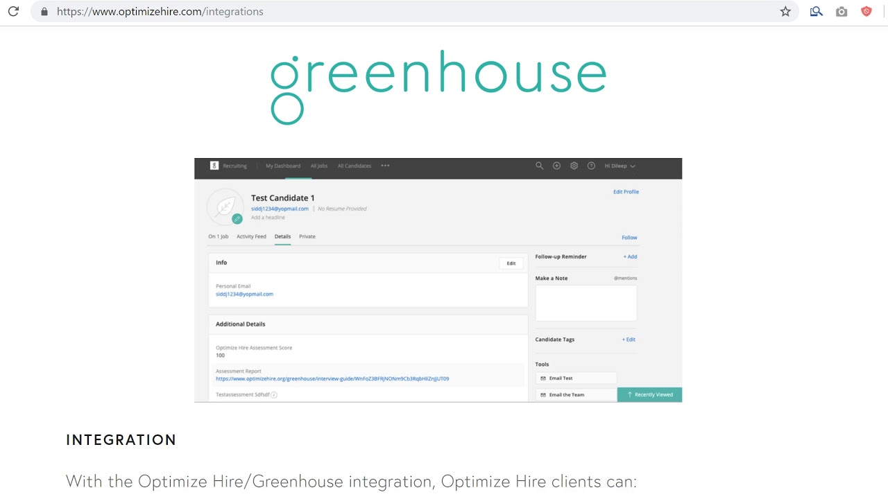 Greenhouse + Optimize Hire Integration